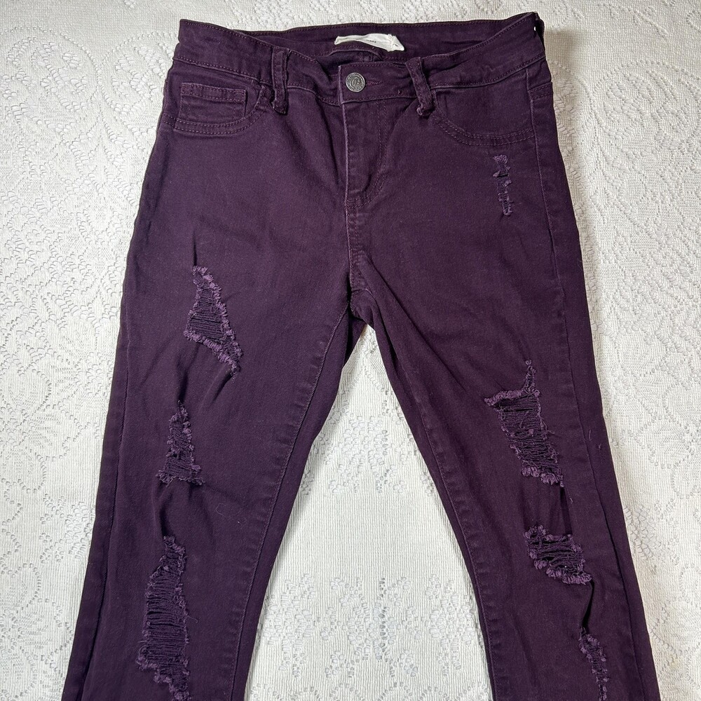 Cello Jeans Womens 3 Purple Distressed Skinny Stretch Cotton Mid Rise Pants
